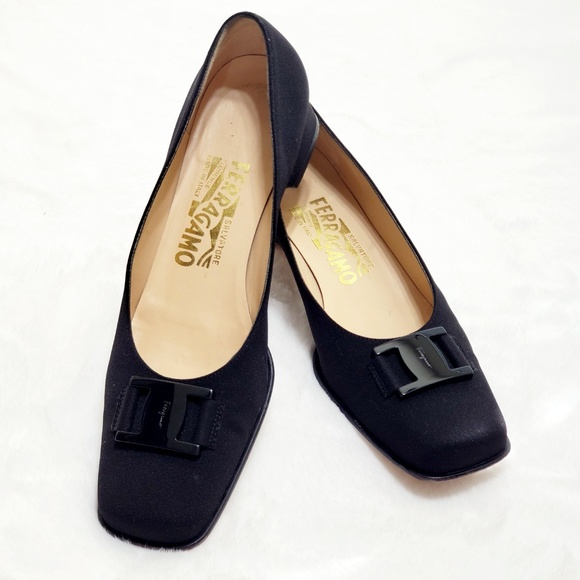 Salvatore Ferragamo Shoes - Salvatore Ferragamo Black Nylon Wedge Pumps Sz 7.5